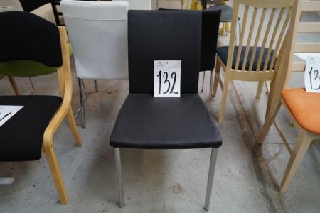 Dining chair, black leather, chrome legs