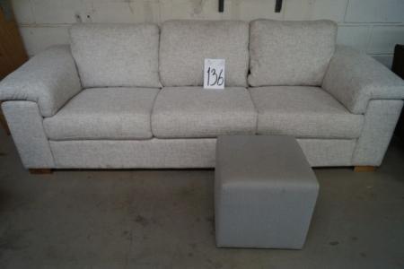 3 pers. Sofa, fabric with loose cushions + puff