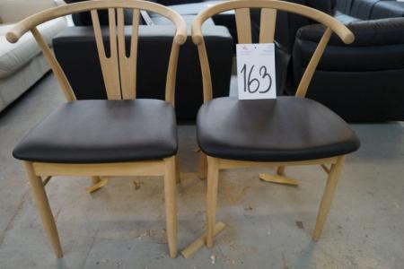 2 pcs. chairs, black leather, oak frame