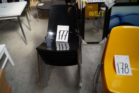 9 stk. formstøbte stole, sort plast, stel chrom