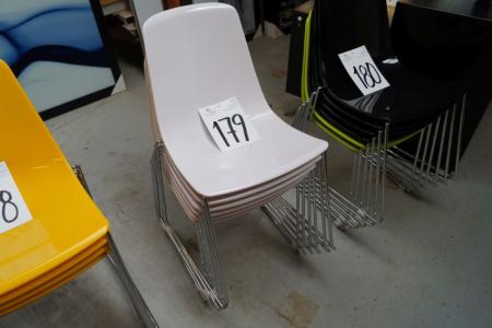6 stk. formstøbte stole, hvid plast, stel chrom