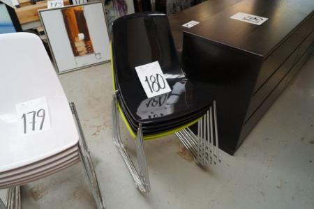 4 pcs. molded plastic chairs, 1 pc. lime green + 3 pcs. black