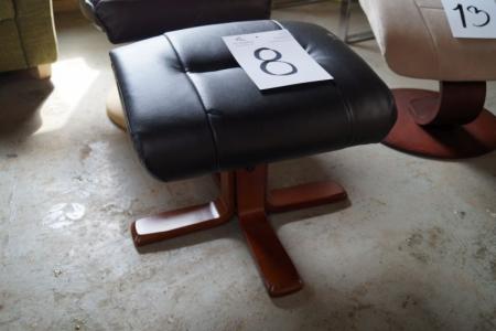 Footstool, black leather, m. Wooden legs