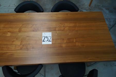 Spisebord, kirsebær finér, L 200 x B 95 cm + 4 stole, sort læder