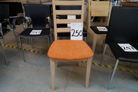 Stuhl, orange Samt, Gestell aus Eiche