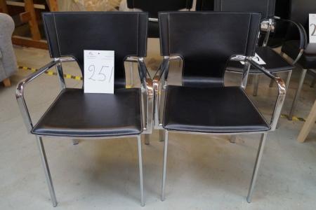 2 pcs. chairs w. armrests, black leather with white stitching
