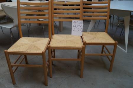 3 pieces. chairs, beech, wicker seating