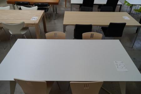 Spisebord (Ansager), hvid laminat. L 200 x B 100 cm + 4 stk. Skal stole
