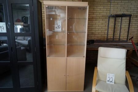 Shelving m. 2 closets m. 1 shelf and 2 cupboards m. 3 glass shelves and glass doors. B 80 x H 182 cm