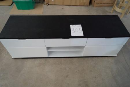 Weiß Anrichte m. Schwarz Deckplatte (Holz). L 161 x B 45 cm