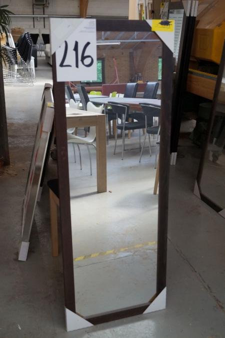Mirror, brown wooden frame. L 127 x B 47 cm
