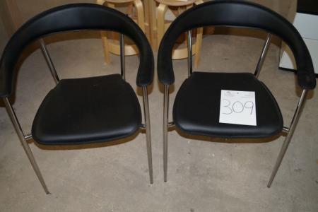 2 pcs. chairs, black leather, chrome frame