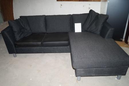 2 pers. Sofa m. Chaise, fabric and two leather cushions