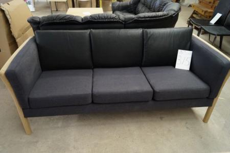 3 pers. Sofa, black fabric seat back in leather, frame oak