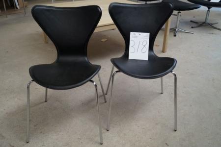 2 pcs. chairs, black leather, chrome frame