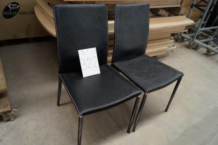 2 Stck. Stühle, schwarzes Leder mit weißen Nähten