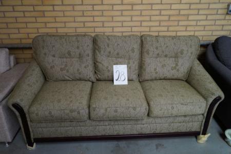 3 pers. Green sofa w. Pattern, fabric, high back, loose cushions
