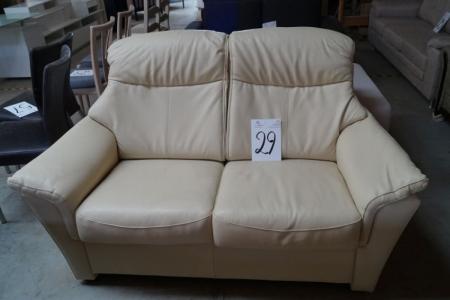 2 pers. Cream-colored leather sofa, high back
