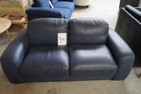 Blue leather sofa m. Fixed cushions, low back