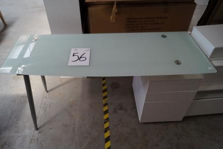 Skrivebord m. matteret glasplade, chrom ben, L 150 x B 55,5 cm + skuffemøbel m. 3 skuffer