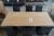 Spiseord, Eiche eingeseift, L 220 x 100 cm + 6 Stühle, schwarzes Leder, hohe Rückenlehne, Holzbeine