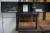 Vitrine m. 2 glass doors + black wooden table L 56 x 50 cm