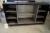 2 pcs. sales counters, dark veneers m. shelves, cabinets, glass. L 170 x B 57 cm