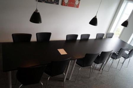 3 pieces. canteen tables, L 130 x W 80 x H 73 cm per second. PCS. + 12 pcs. chairs and 3 lamps