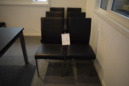 6 stk. stole i sort læder og med stål ben, ingen fabrikat opl. Oplyst nypris 9540 kr.