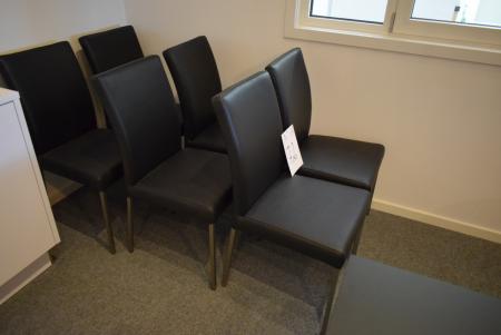 6 pieces. chairs in black leather with steel legs no product res. Illuminated new price 9540 kr.