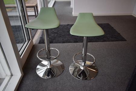 2 pcs. exclusive barstools, illuminated custom-made with light green leather seat and chrome frame. Illuminated initial price 9750 kr.