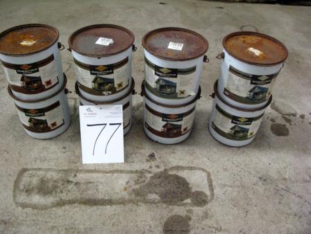 Træbeskyttelse 40 liter ubrugt, dog med rusten låg. Grøn Umbra transparent 40 liter - 8 x 5 liters bøtter.