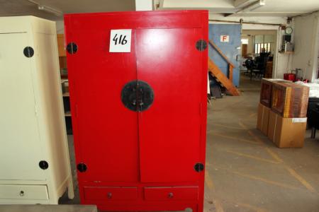 Rustikale retro Schrank mit 2 Schubladen und Regale im Schrank. Rot lackiert. Vorführmodell