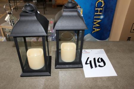 Set 2 lanterns with LED light black