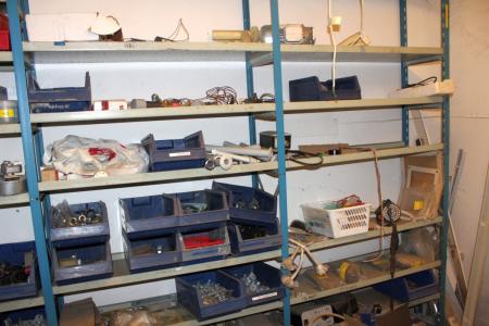 content in 2 subjects steel bookcase various fittings + thermostats + small hot water tank, etc.