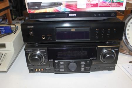 CD player, Denon + amplifier + Aiwa DVD player Phillips