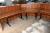 Reception Desk in wood w / desk. 3 sections 190 + 120 + 160 x 140 h. Midderste top plate lacks