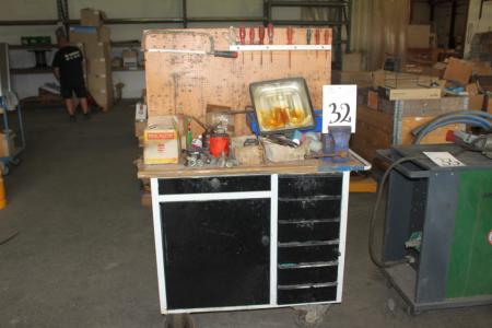 Workshop Trolley with vice and content of various hand tools, etc.