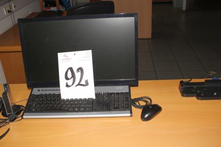 PC skærm, tastatur, telefon med headset og dockingstation