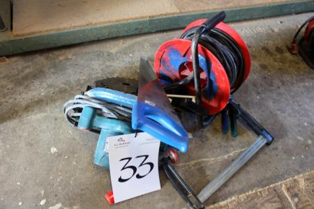 Makita circular saw, cable drum, tape measures