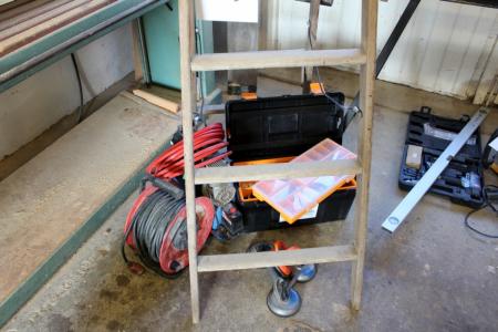 Toolbox with content compressor, step ladder, cable drum