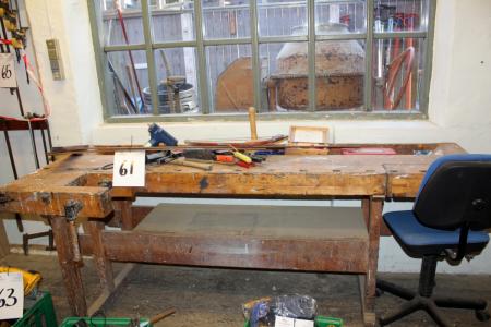 Planing bench with assorted tools