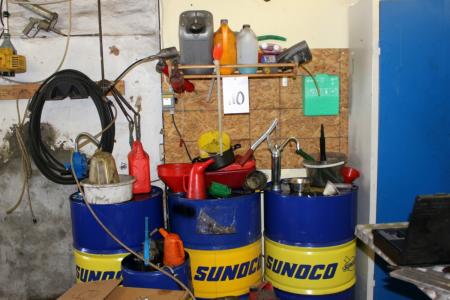 3 barrels with pumps + assorted pots + fat Syringes etc.
