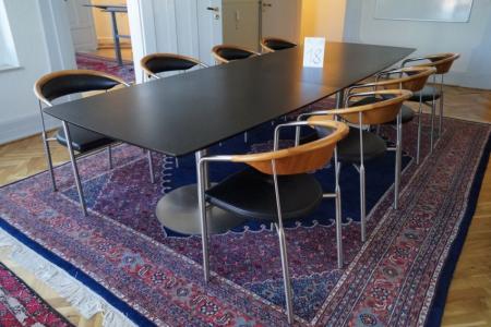 Mødebord, L 325 x B 110 cm inkl. Ekstra plade som måler L 65 cm + 8 stk. stole, mrk. One Collection