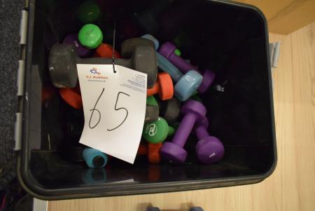 Box of assorted weights, different sizes, 0,5-5kg