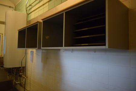 2 wall hung cabinets, 90cm wide, 38cm high and 38cm deep.