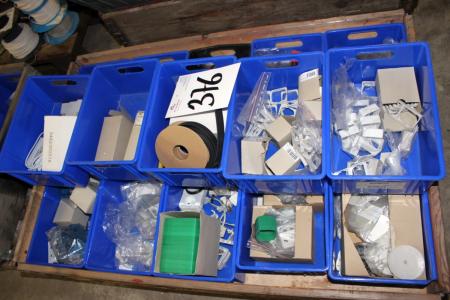 Pallet with various electrical equipment contacts and frames etc.