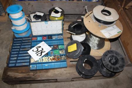 Pallet with various rolls of cable and assortment boxes