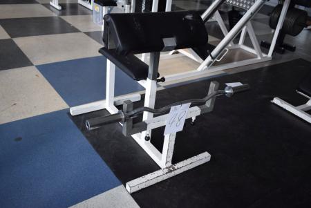 Preacher curl biceps stand with rod, 100cm wide, 100cm high.