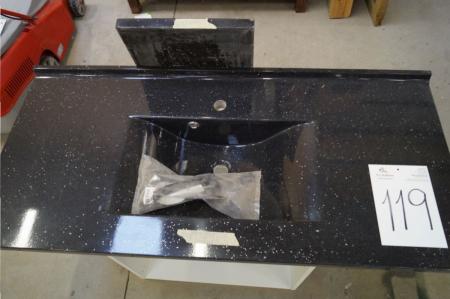 Borplade med indbygget vask 124 x 53 cm + 1 stk. bordplade 37 x 83 cm (badeværelse) + underskab uden låger